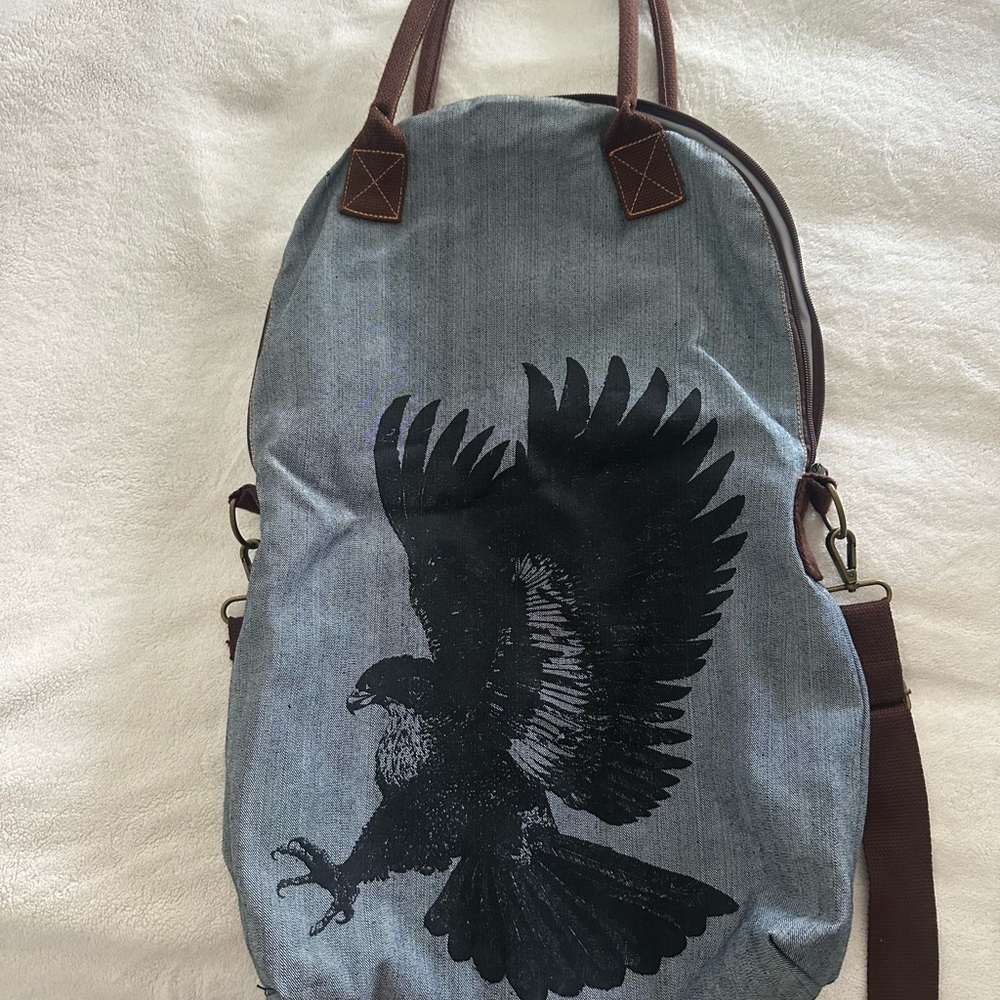 Stylish Gray and Brown Men's Bag with Bird Design